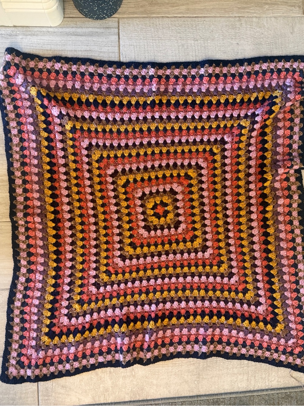 Handmade Crochet Granny Square Throw Blanket in Pinks, Purple, Mustard & Navy